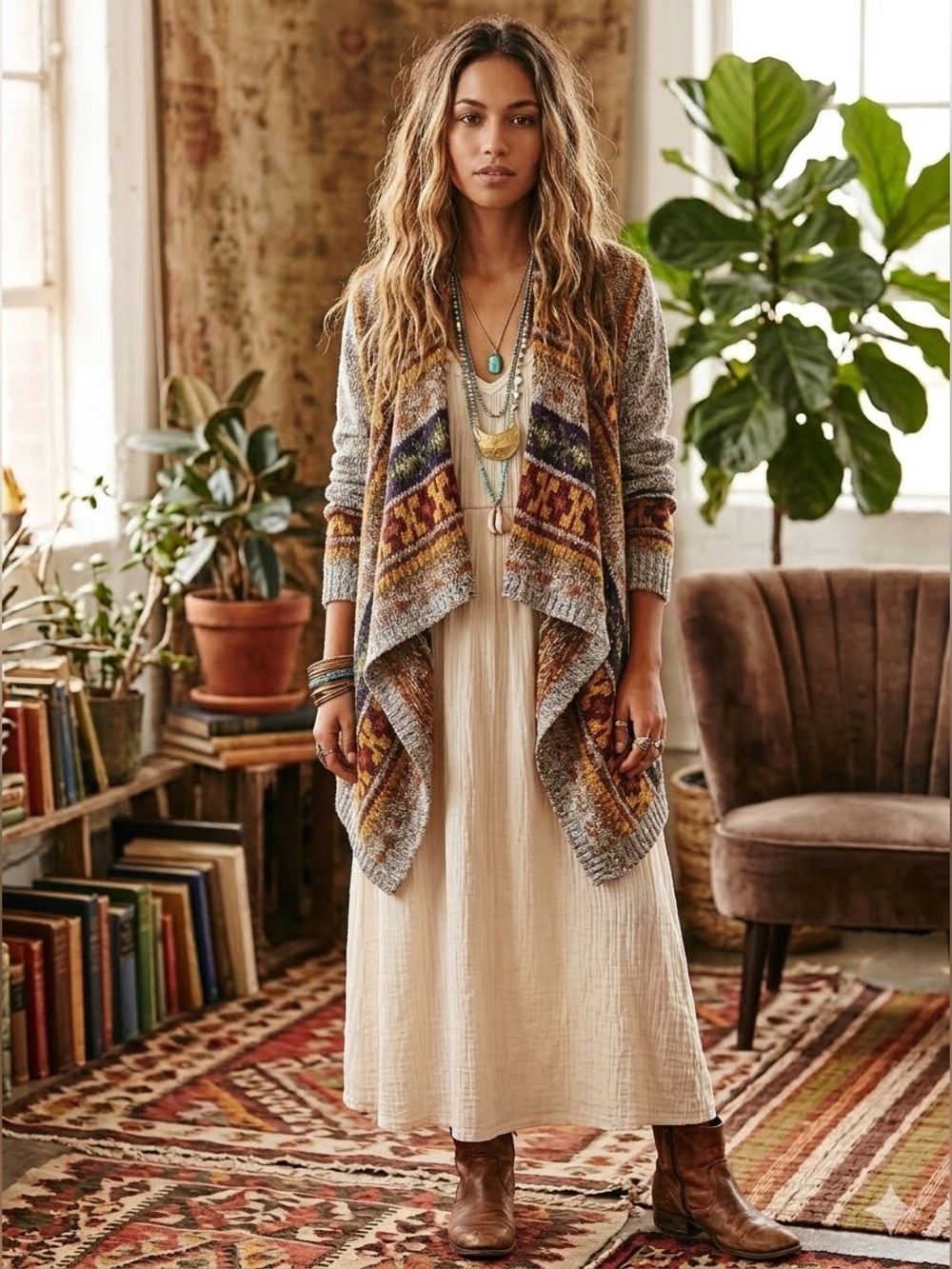 Natural Reflections Gray and Multicolor Cardigan
